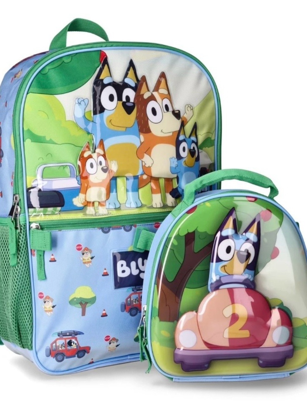Bluey Themed Kids Backpack and Lunch Bag Set in Green and Blue